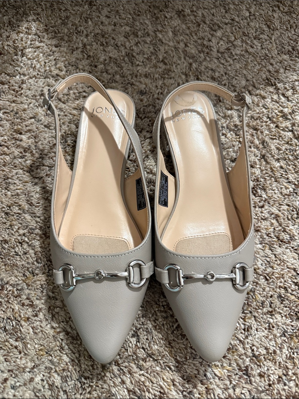 Jones New York Taupe Pointed-Toe Slingback Flats with Silver Bit